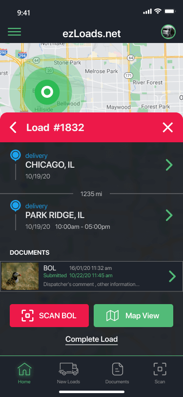 Driver app screen 2